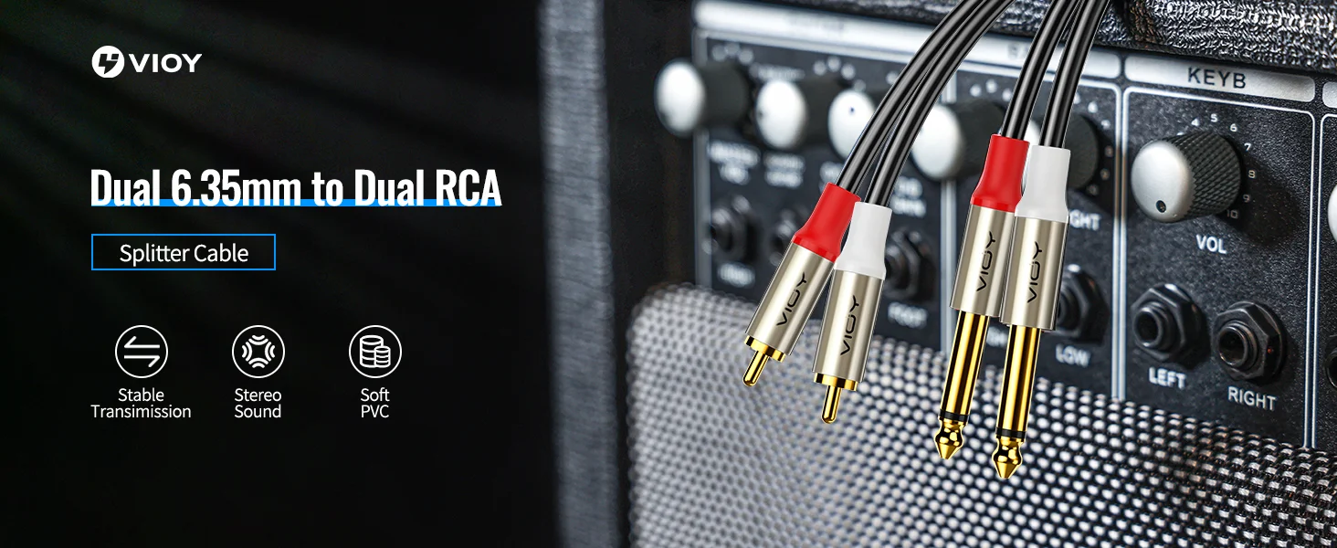 6.35mm To RCA Cable Dual 1/4 TS Male To Dual RCA Male Stereo Audio Cable for Guitar AV Receiver Speaker Amplifier Home Theater