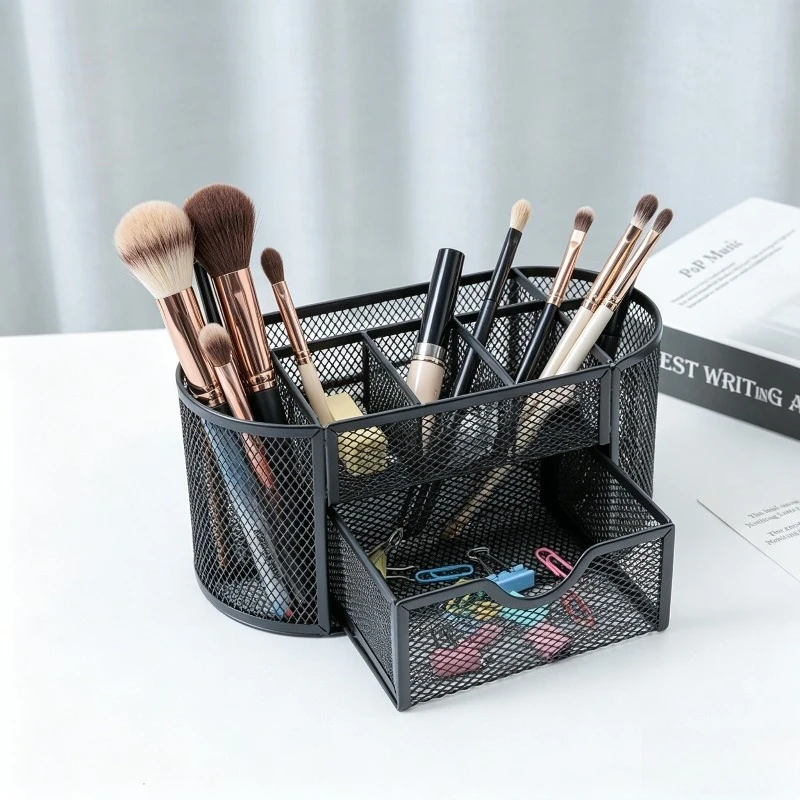 Metal Mesh Pen Holder Nine Grid Iron Storage Box Creative Stationery Organizer For Student Desktop Office Desk Arrangement