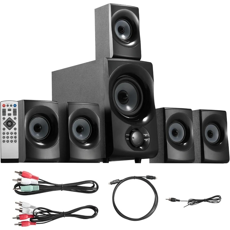 home.AA5172 700W Bluetooth Home Theater 5.1 Speaker System with FM Tuner,  (6 Speakers, 5.1 Channels, Black with Gray)