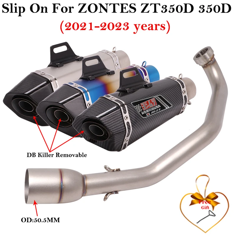 

Slip On For ZONTES ZT350D 350D 2021 - 2023 Motorcycle Exhaut Escape Systems Modify Front Pipe With 51mm Muffler Moto DB Killer