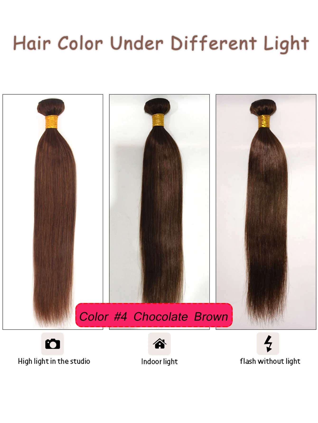 #4 Light Brown Straight Human Hair Bundles