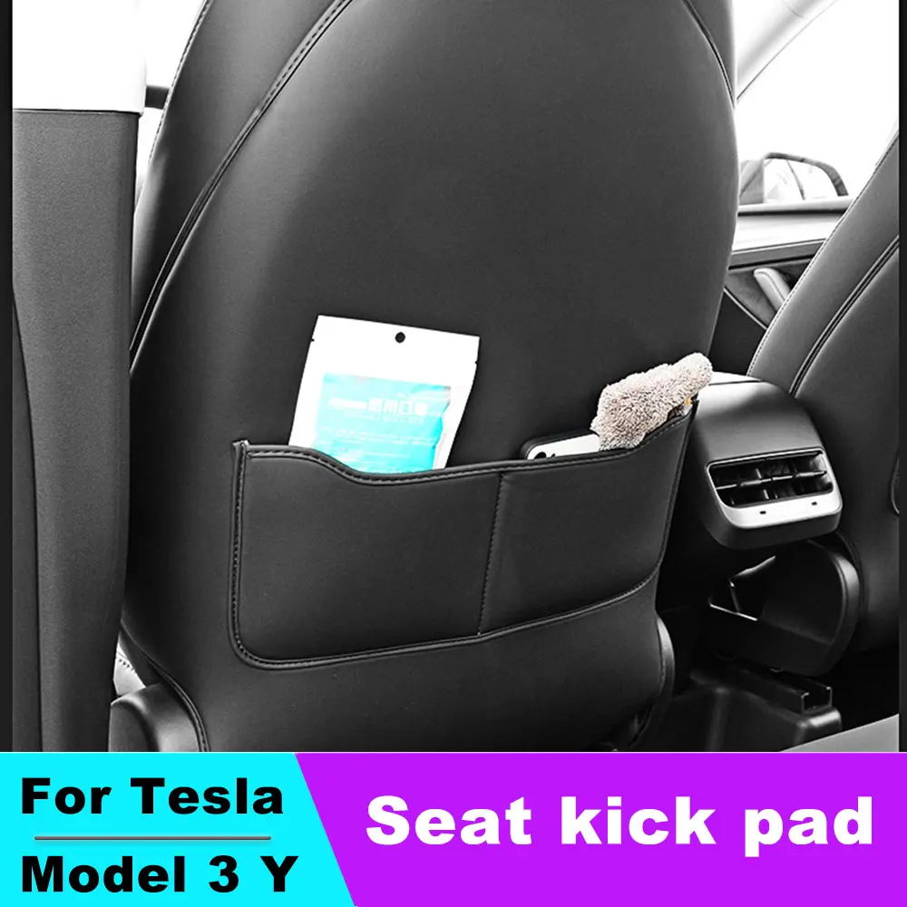 Seat Back Protective Mat Leather For Tesla Model 3 / Y Car Anti Kick Pad Protector Child Anti Dirty Car Interior Accessories