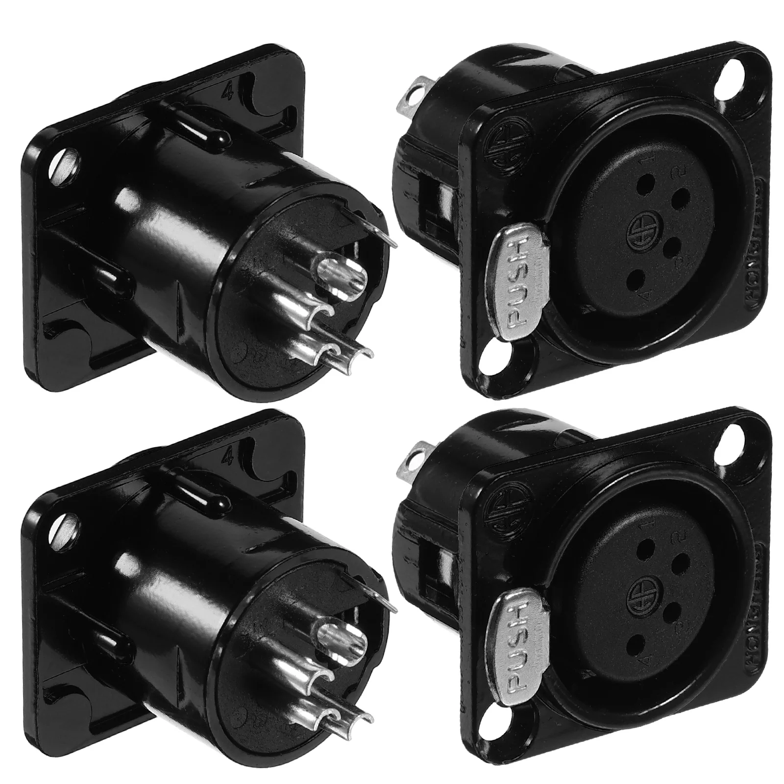 

4 Pcs Metal XLR 4 Pin Square Audio Socket Black Microphone Holder Panel Mount Female Jack Adapter for Microphone Parts