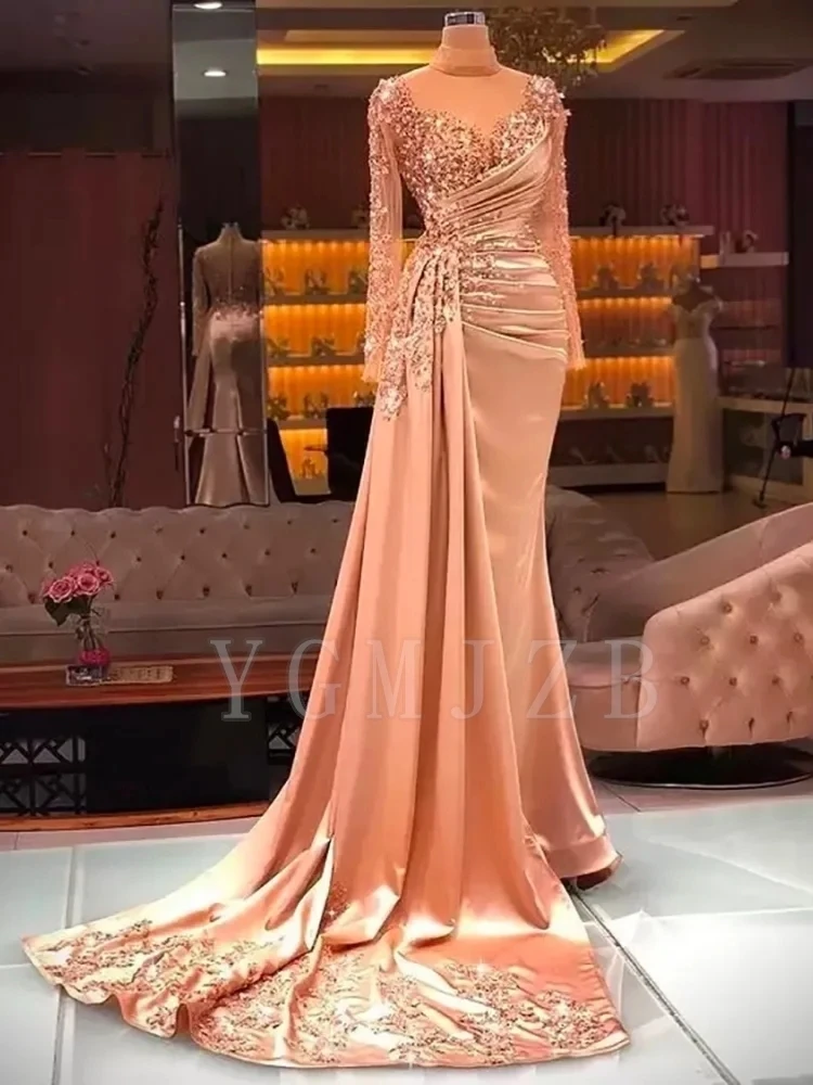 Lantejoulas frisado vestidos de noite longos 2026 luxo sereia mangas completas formal baile de formatura dança festa vestido ocasiões especiais personalizado