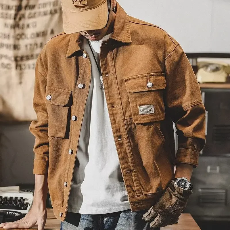 Veste en jean vintage pour homme, vêtements de travail PO gy, nouvelle mode