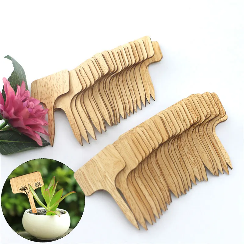 10/20/30PCS T-Type Bamboo Plant Labels Eco-Friendly Wooden Plant Sign Tags Garden Markers for Bonsai Seed Potted Herbs Flowers