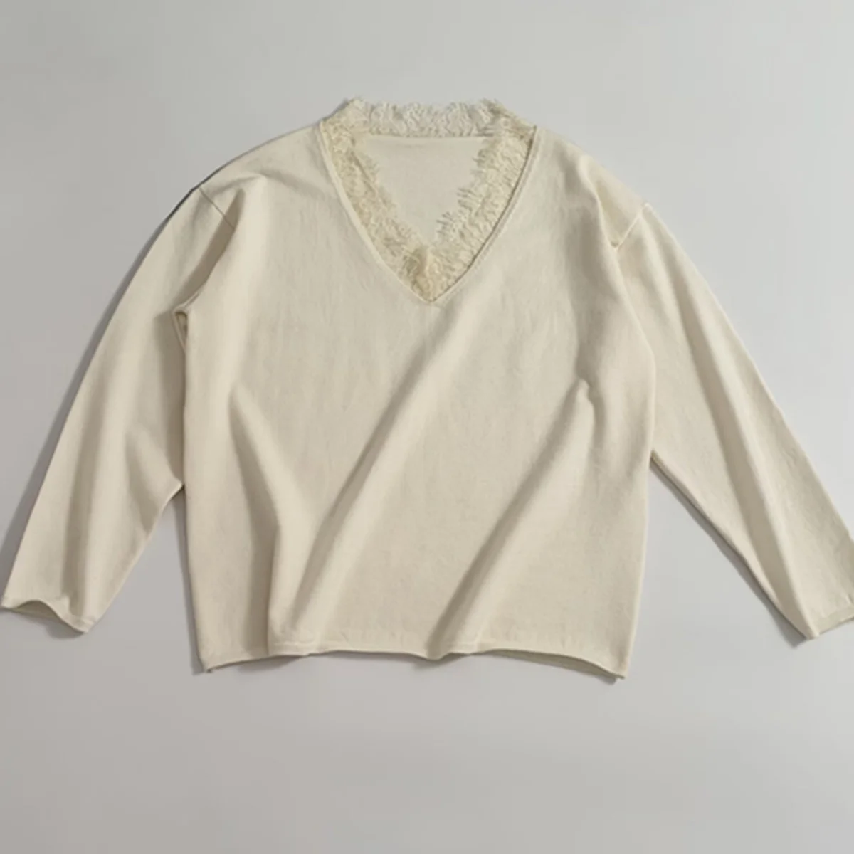 

Maxdutti французский ленивый осенний вязаный свитер с длинными рукавами, элегантный кружевной лоскутный пуловер с v-образным вырезом, топ, свитер для женщин