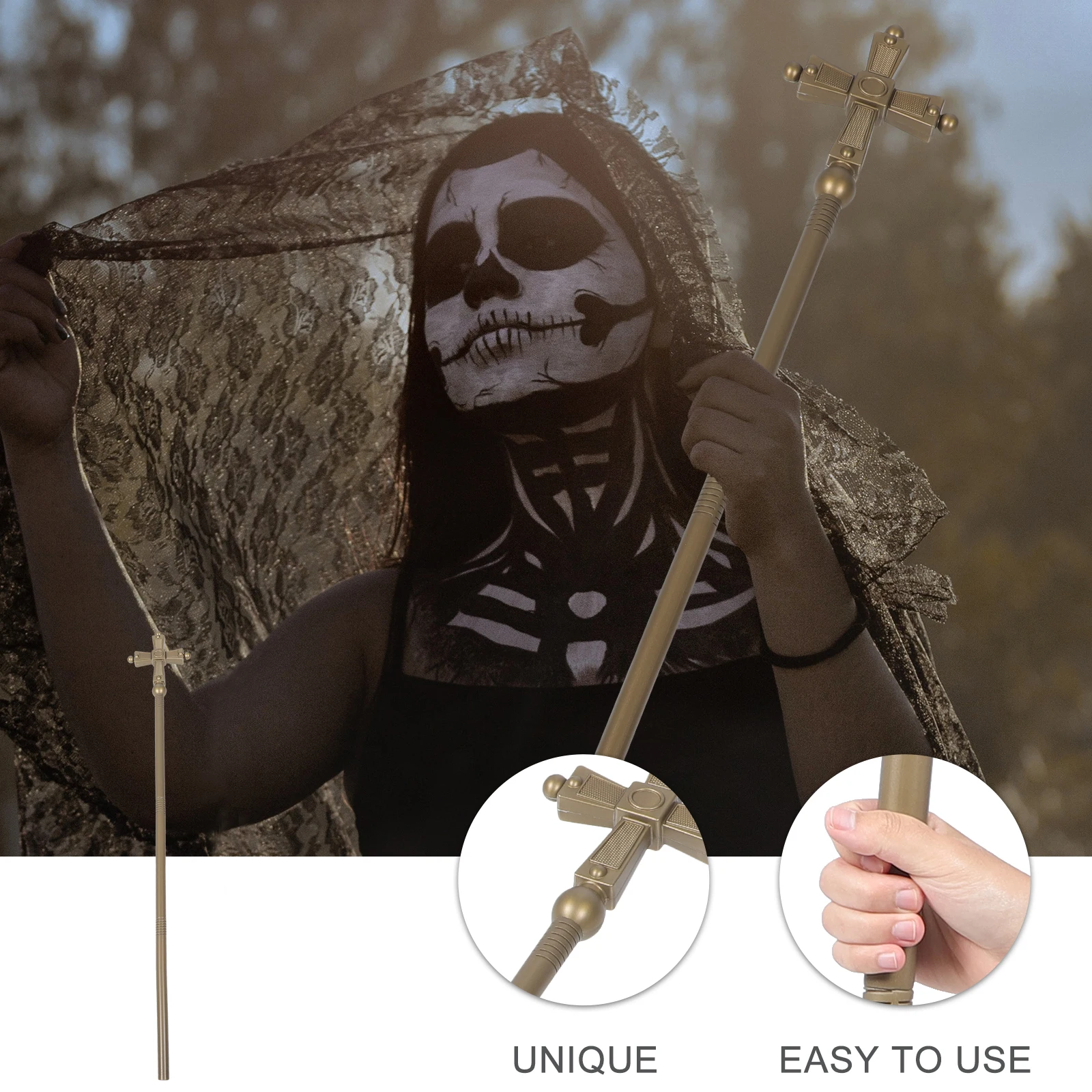Kij Sztaba Krzyżowa 77cm Plastikowa Laska Kostiumowa Rekwizyt na Halloween Imprezę Scenę