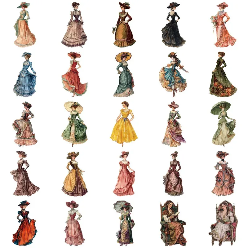 50/100Pcs Transparent Victorian Era Sticker Pack Waterproof Transparent PET Bookkeeping Material Decorative Guitar Notebook