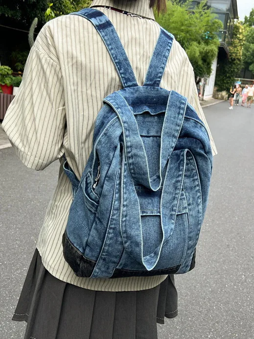

Casual Large Capacity Canvas Denim Shopping Bag Shoulder Backpack for Students And Women Going out Traveling And Studying
