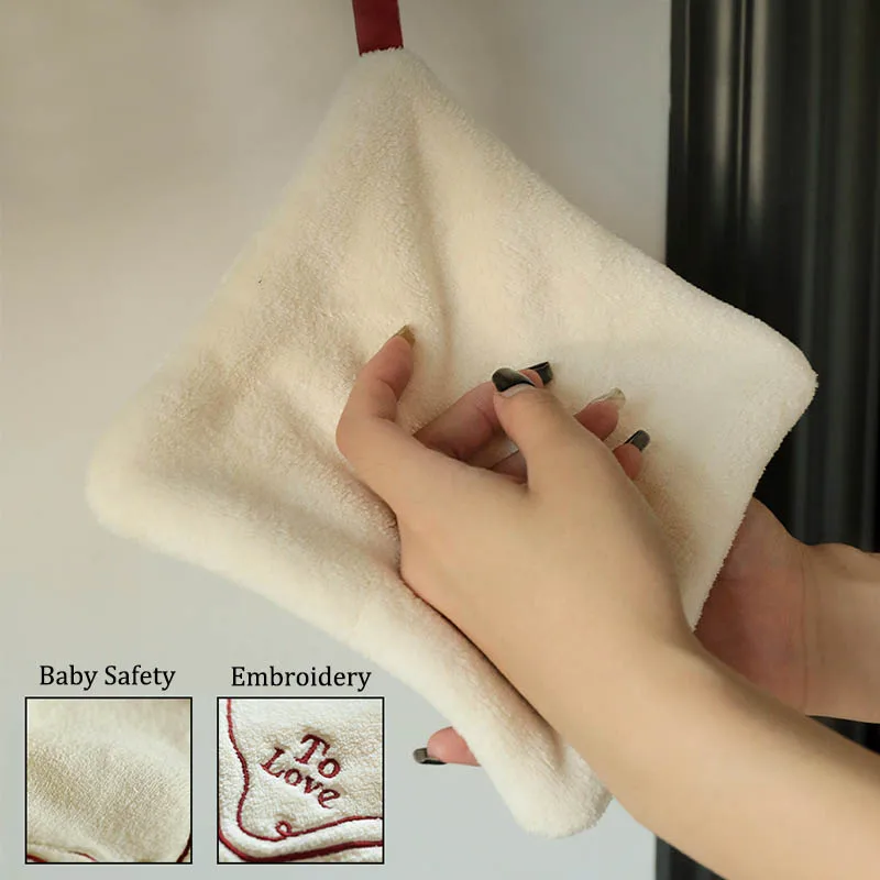 Toalla de mano absorbente de terciopelo Coral colgante para baño, toalla de cocina bordada de secado rápido de doble capa sin caída