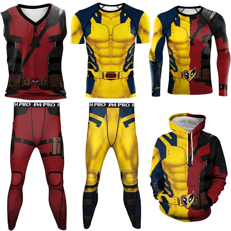 Color Cosplayer hero T-Shirt Suits men Leggings Halloween Cosplay Costume Men Tops Carnival Hoodies Set Party Outfit