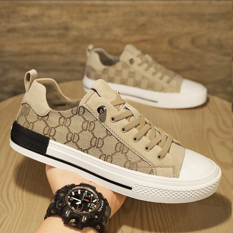 

2024 Original Brand Khaki Men's Canvas Shoes Low-Cut Flat Skateboarding Shoes For Men Comfortable Breathable Casual Sneakers Man