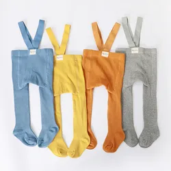 Meia-calça fofa com suspensórios para bebês, meias de macacão esticado, leggings infantis, roupas de outono e inverno