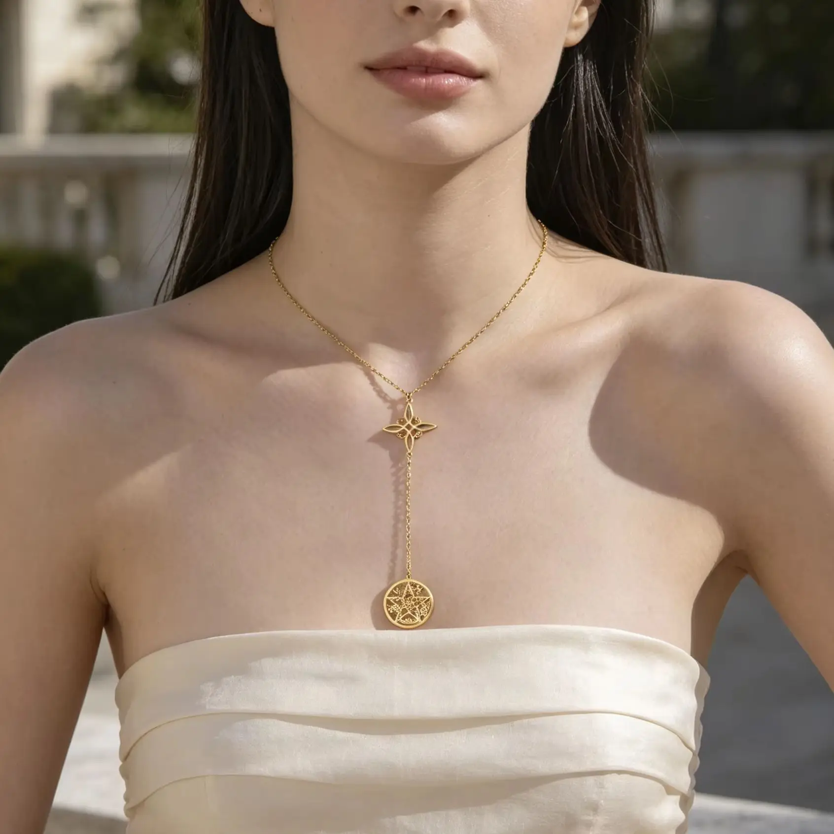 Lucktune Double Amulet Protection Necklace Stainless Steel Witch Knot Pentagram Tetragrammaton Necklace Solomon Amulet Jewelry