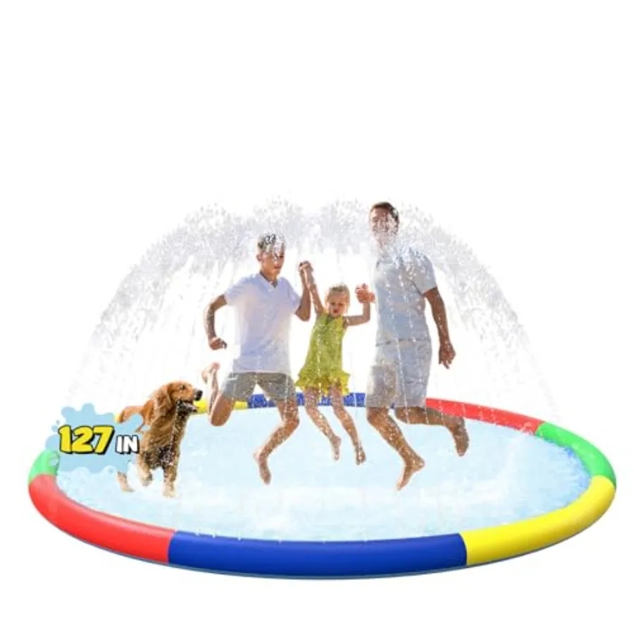 

10.5 FT Large Splash Pad for Ages 4-8 Non-Slip Oversized Water Sprinkler Pool with Heavy Duty Fabric Blue Summer Outdoor Family