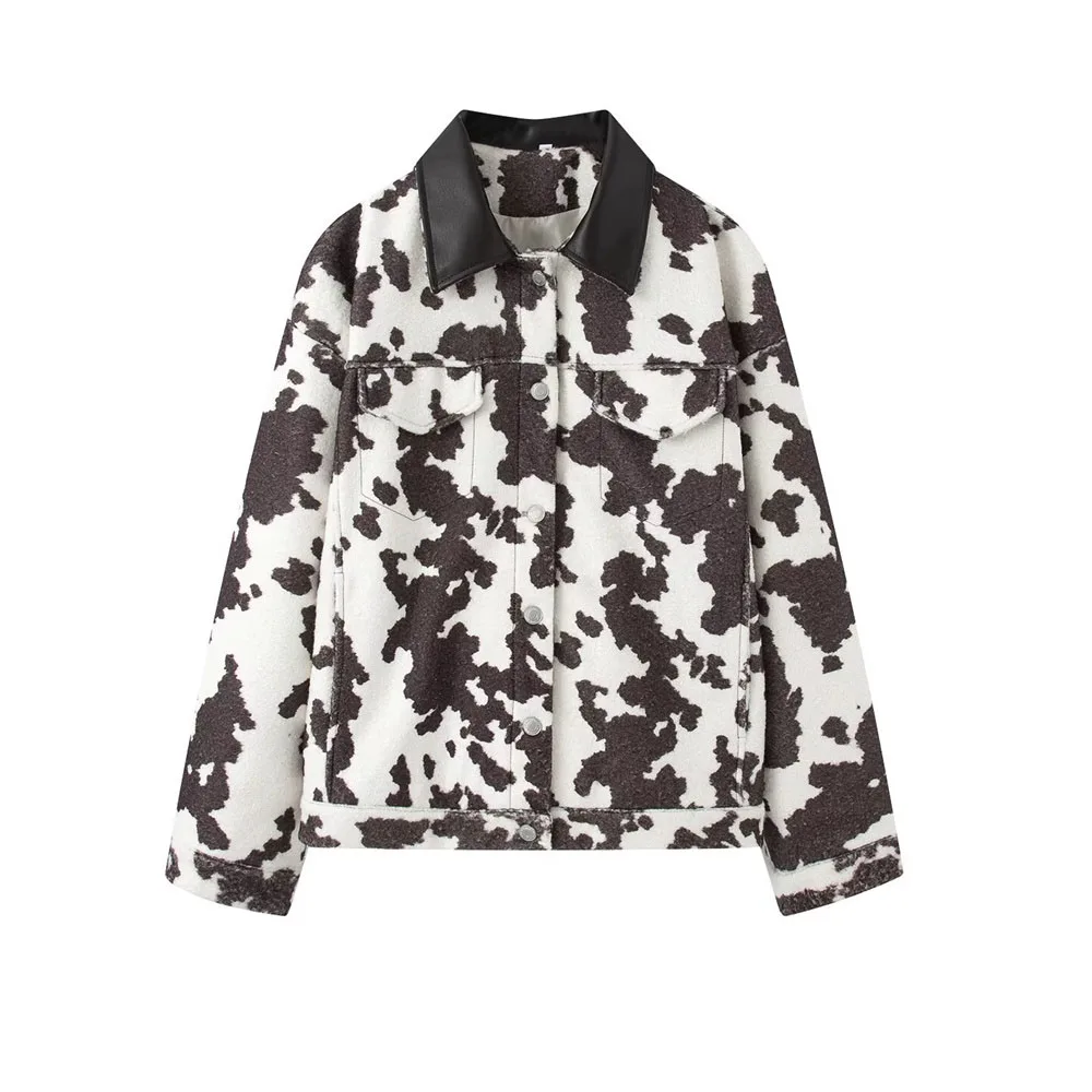 

Winter new women's fashion simple retro versatile printed tassel jacket jacket