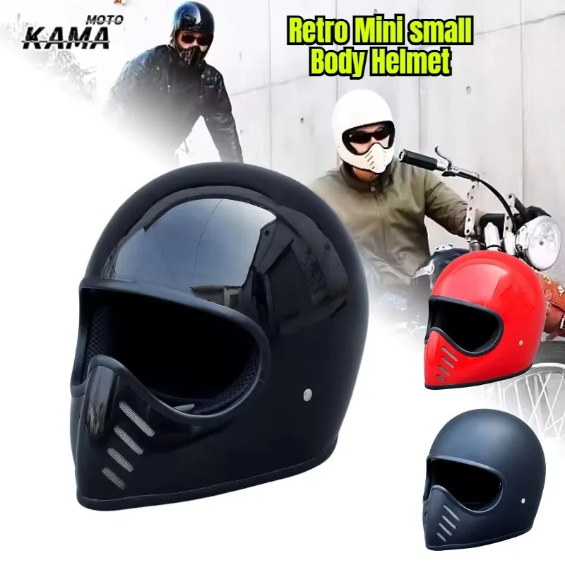 Retro Mini Integralhelm für Motorräder, Unisex Cascos Para Moto, Vintage Cafe Japan TT Helme aus Fiberglas mit Visier, Capacete