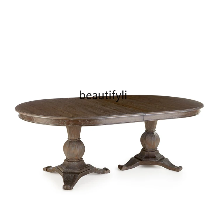 

American country retro solid wood oval oak dining table and chairs small apartment French dining table dining table