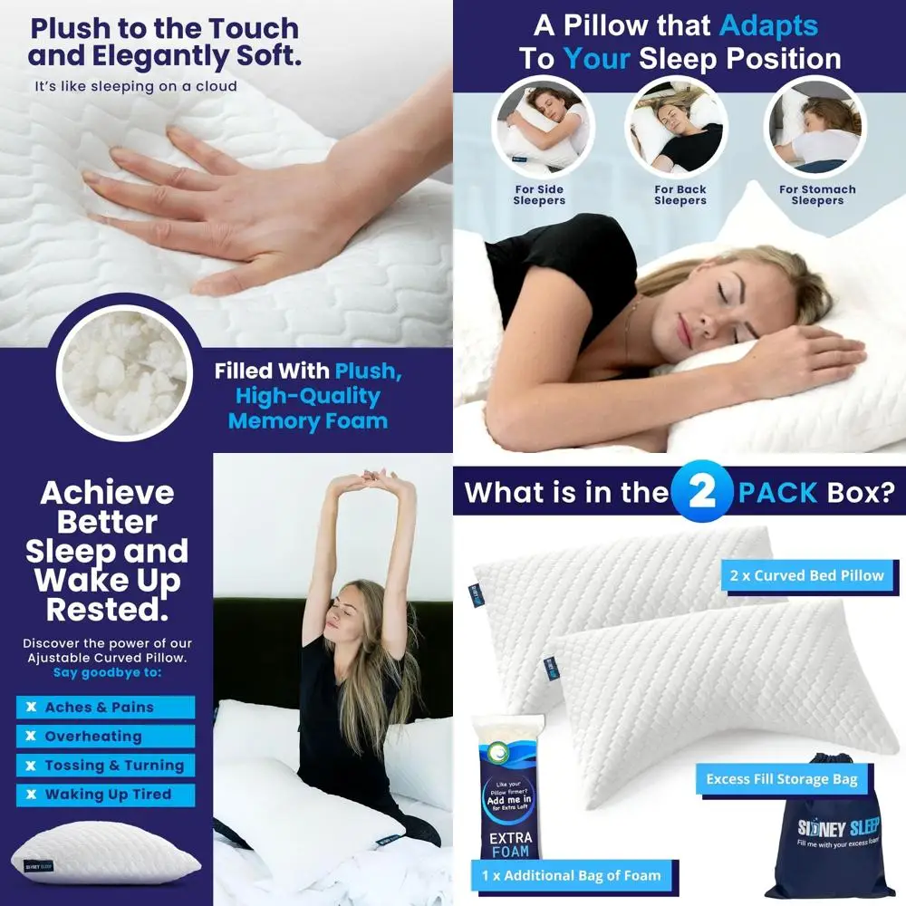 

Queen Size Memory Foam Pillows - Adjustable Support for Side & Back Sleepers - Neck & Shoulder Pain Relief - Customizable Loft (
