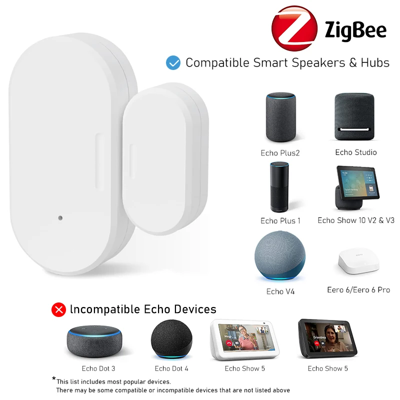 

Zigbee Door Sensor Smart Contact Sensor, Window Sensors for Home Automation, Works with Home Assistant, Hubitat, Alexa Echo