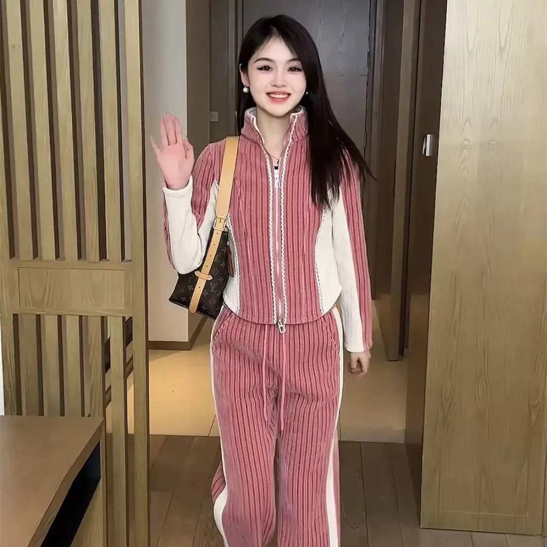 2024 Spring and Autumn Korean Edition New Korean Fashion Casual Cardigan Sportswear Set Women's Two Piece Set