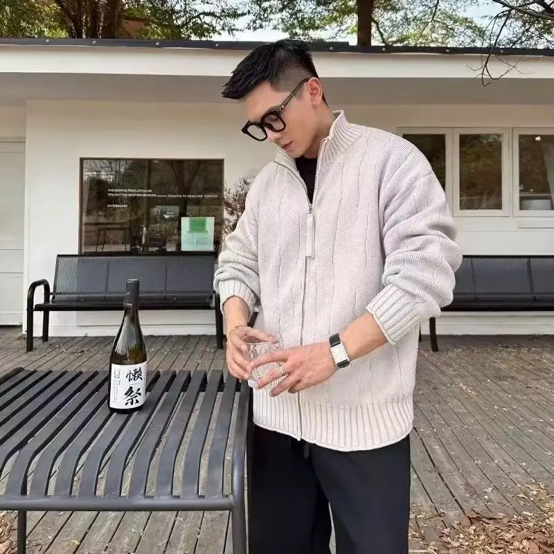 

Men's Knitted Open Cardigan Jaet Stand Collar Loose Casual Winter Faion Urban Sle Long Sve Soft Polyester Fiber