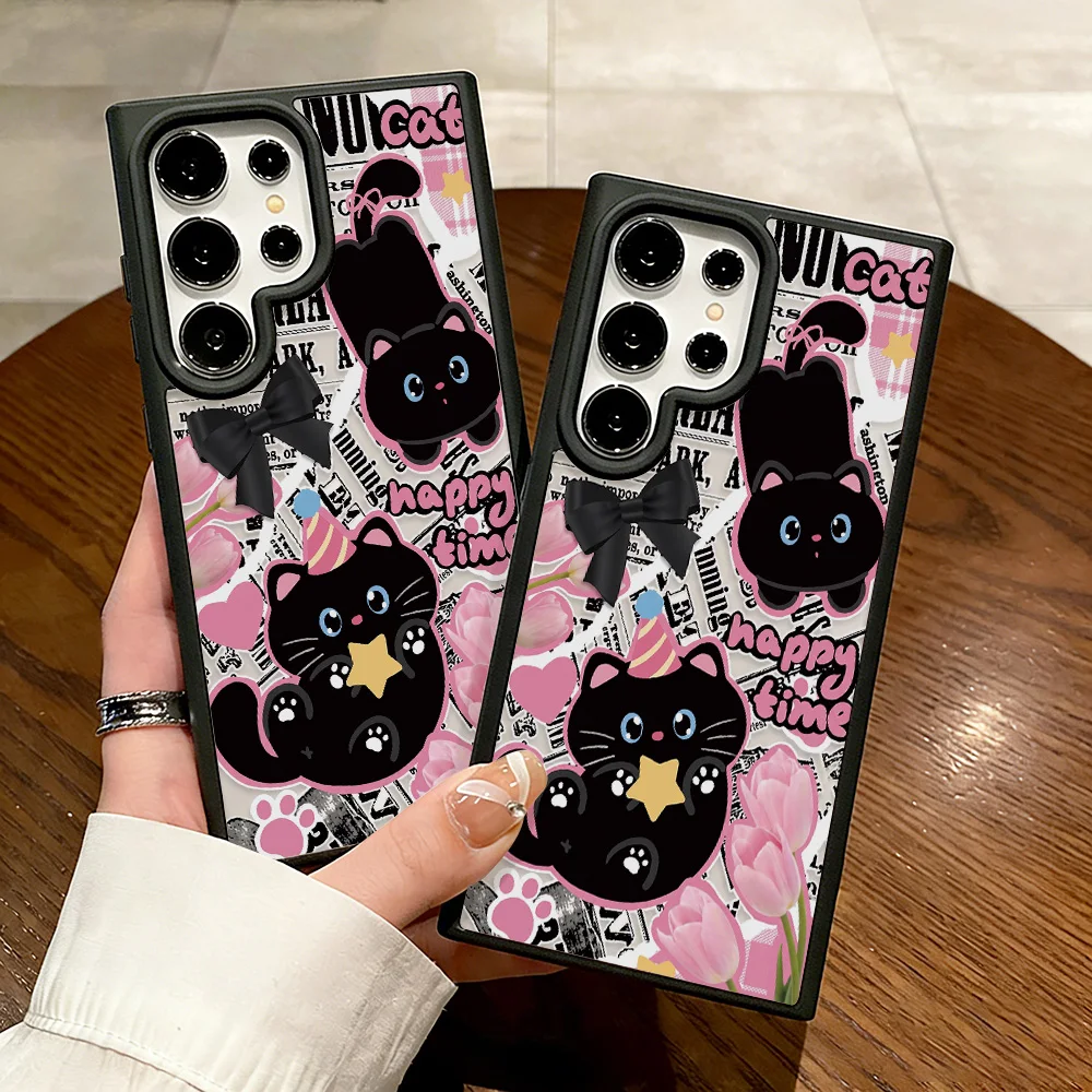Y2K Kawaii Black Cat Aesthetic Phone Case For Samsung Galaxy S26 S25 S24 S23 Ultra A57 A56 A26 A05 A34 A14 5G Cases for A06 4G