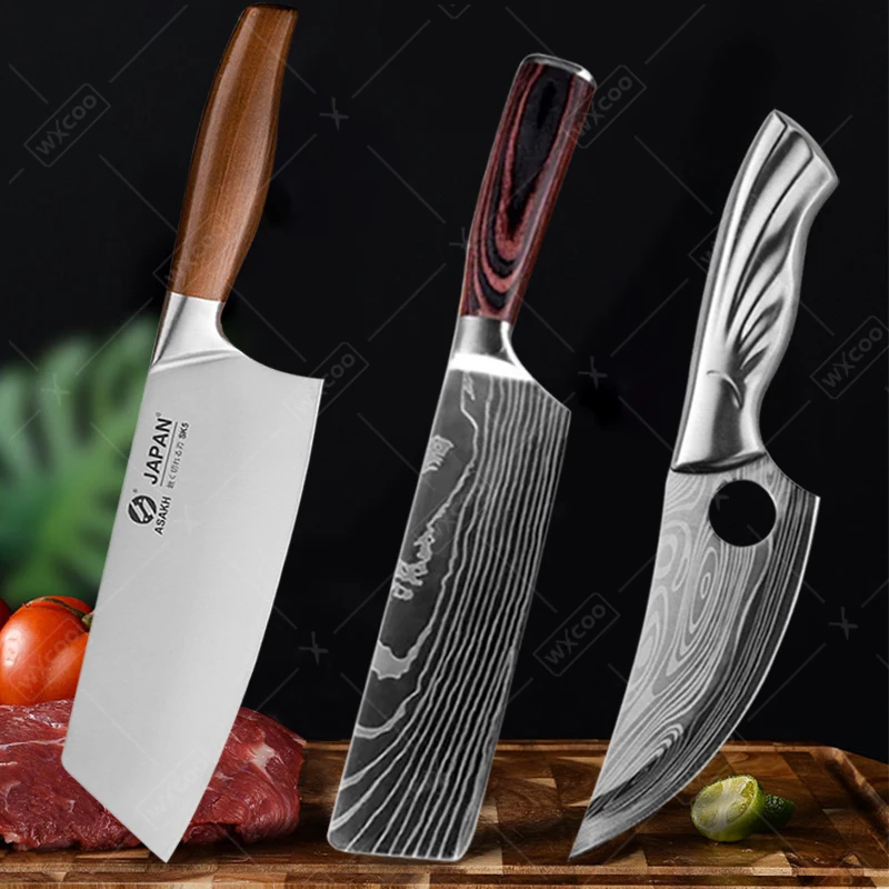 Stainless Steel Forged Meat Cleaver Japanese Kitchen Knife Boning Knife Sharp Fish Slicer Fruit Peeler Vegetable Knife BBQ Tools