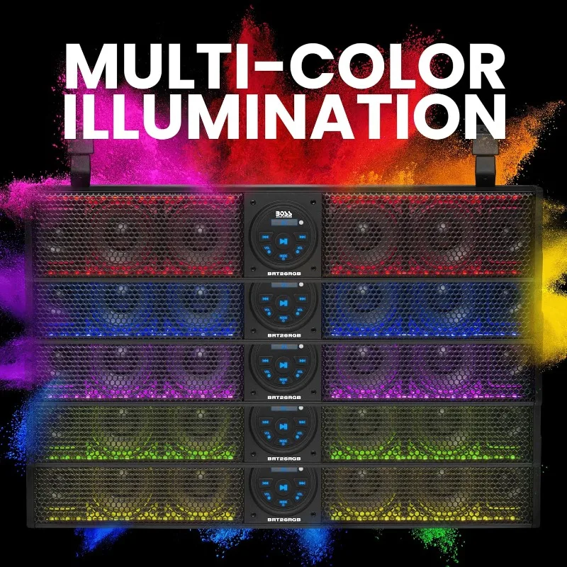 Audio Systems BRT26RGB ATV UTV Sound Bar - 26 polegadas de largura, alto-falantes de 4 polegadas, pinças de 1 polegada, IPX5 à prova de intempéries, Bluetooth,