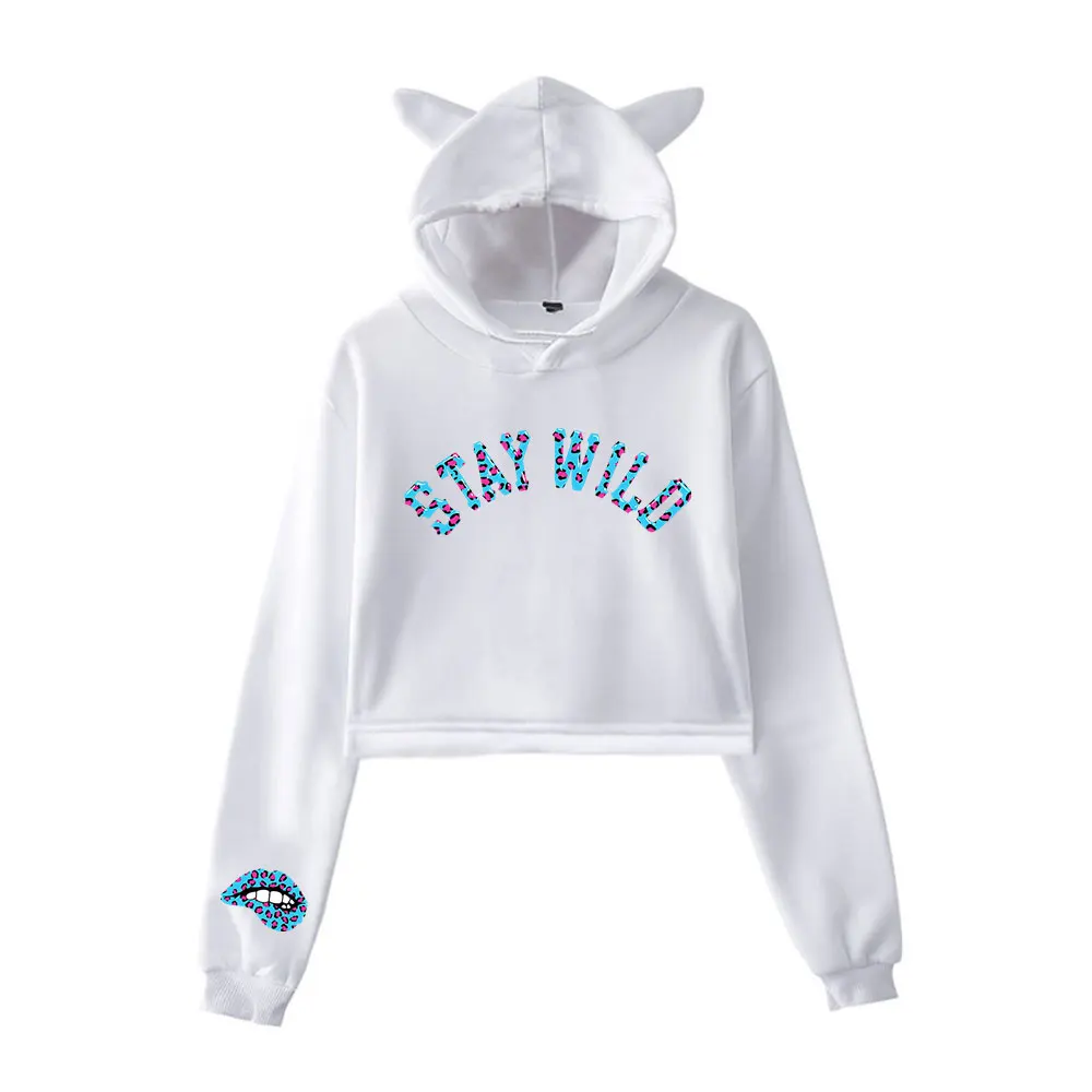 Ben Azelart Stay Wild Lip Hoodie Vintage 90s Streetwear Hoodie Merch Hoodies Fashion Sweatshirts for Girls Cat Ear Crop women