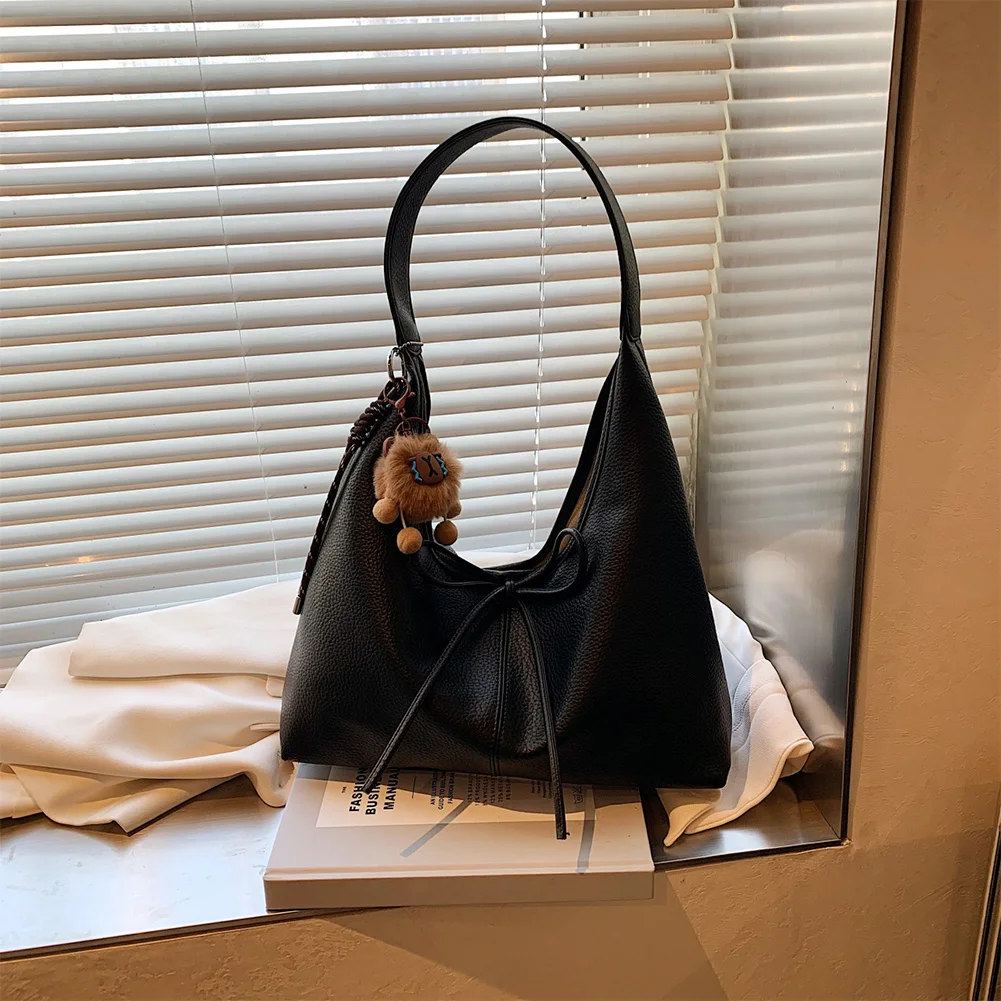 

Hobo Bag PU Leather Solid Color Shoulder Bag for Women Bow Crescent Bag Trendy Mini Purse for Commuting Travel