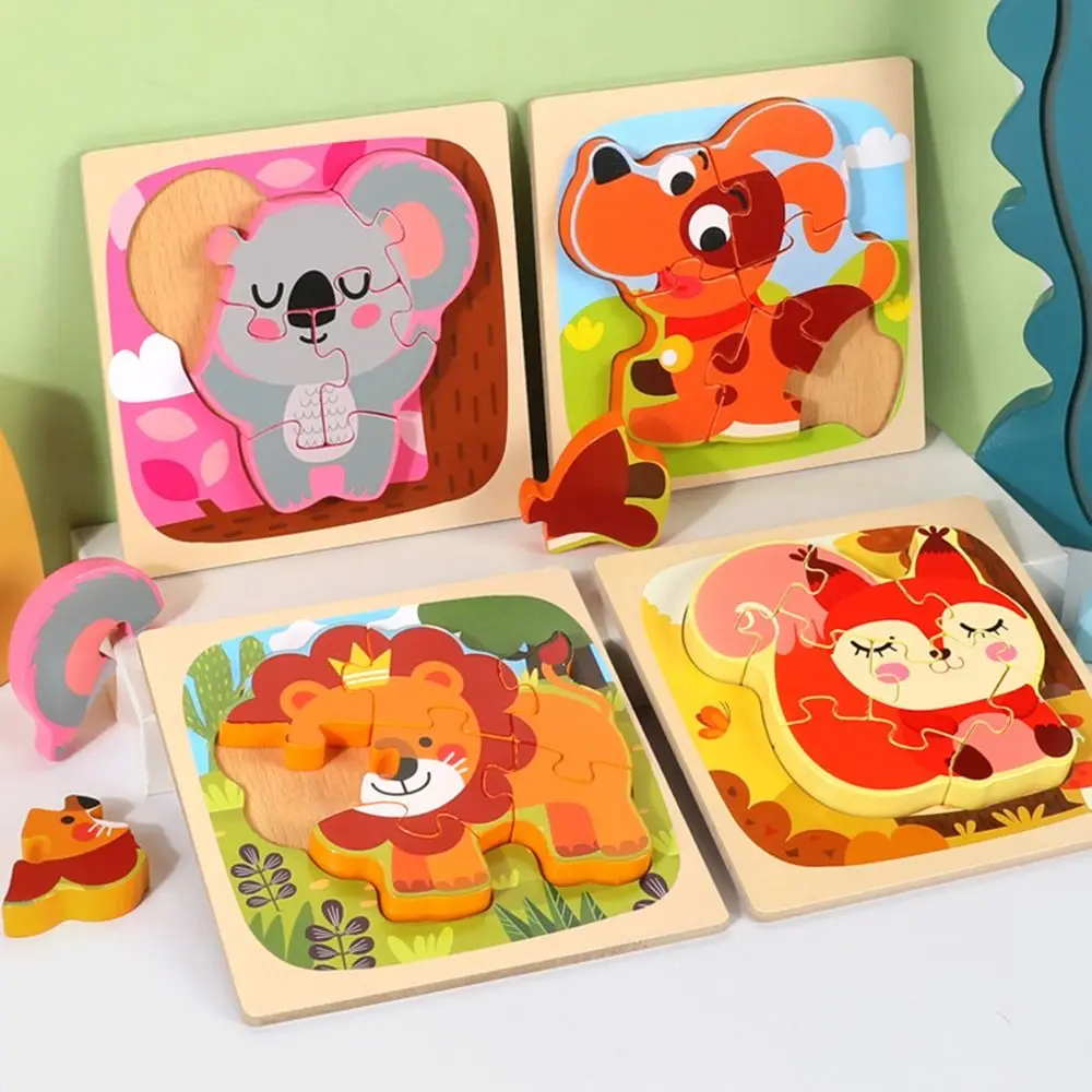 Drewniana tablica 3D dla dzieci Animal Puzzle dla dziecka Wczesna edukacja Montessori Zabawka Kreskówka Deska Łodyga Zabawki Gra stołowa Prezent dla