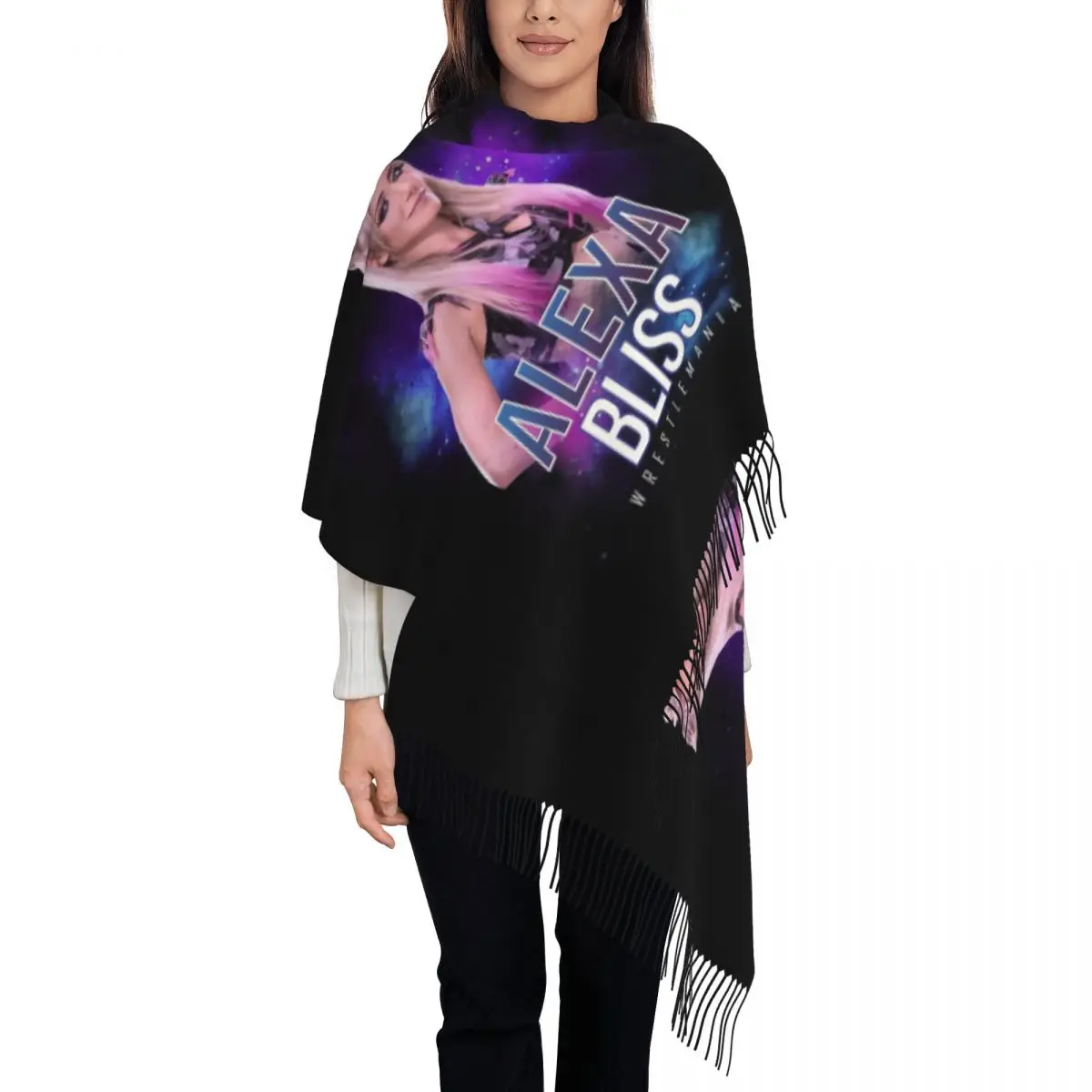 

Customized WWE Alexa Bliss American Professional Wrestler Scarf Wrap Women Long Winter Warm Tassel Shawl Unisex Scarves