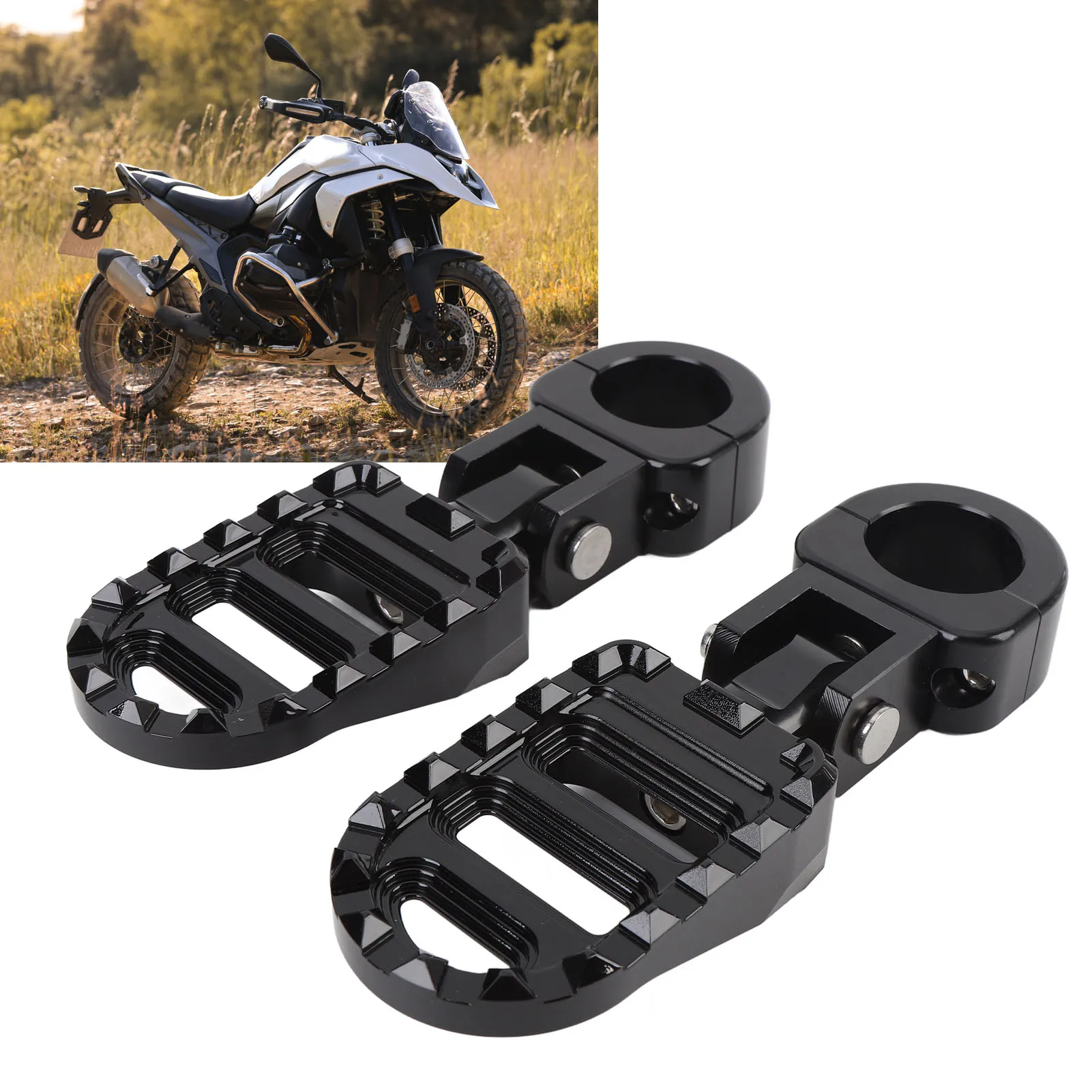 

1 пара мотоциклетных подножек из алюминиевого сплава, улучшенный комфорт, регулируемый угол, подставка для ног для мотоцикла с 1 дюйма, 1,06 дюйма, 1,25