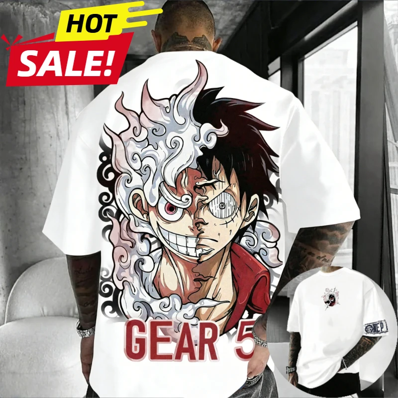 أنيمي نيكا لوفي جير 5 قطعة واحدة Harajuku الرجال الصيف تي شيرت تقليدي فضفاض المرأة الشارع الشهير للجنسين عادية كم قصير تي شيرت