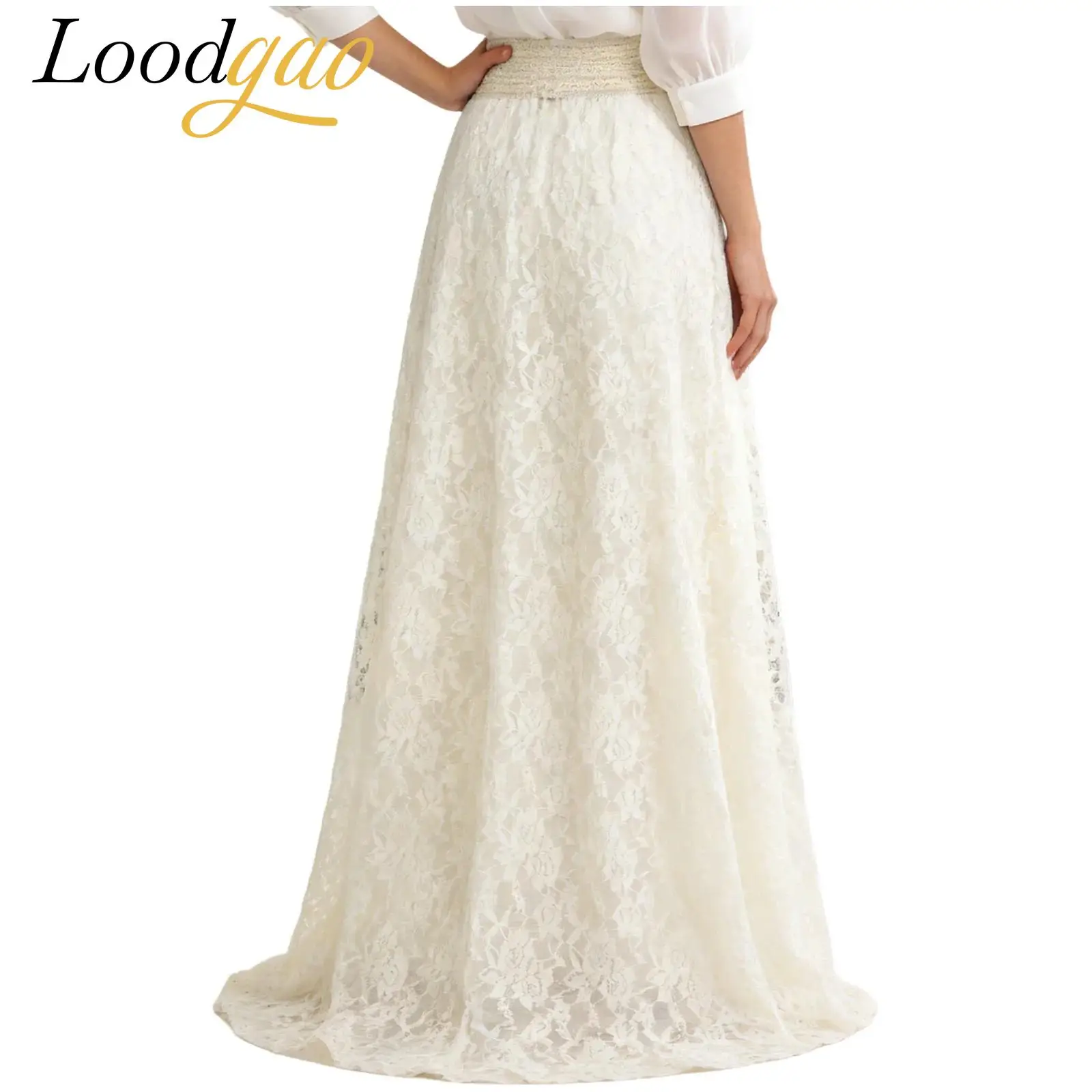 

Elegant Floral Lace Maxi Skirt Women High Waist Beach Boho Skirt Bridesmaid Costume Lady Cocktail Evening Wedding Party Skirts