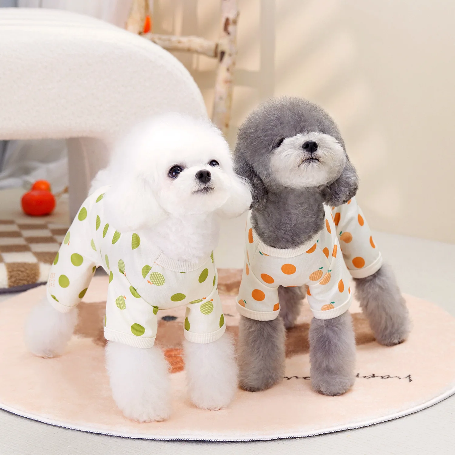 New Pet Dog Clothes Jumpsuit Home Wear Round Polka Dot Dog Clothes Can Lead Pet Fashion Hoodie