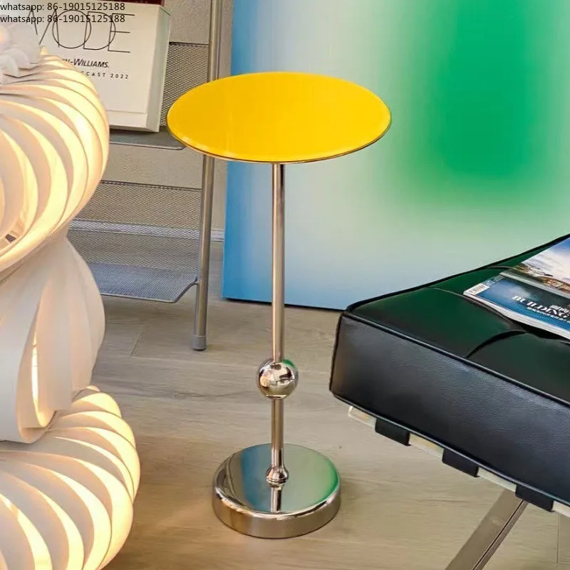 Stylish Round Side Table Minimalist End Table Creative Compact Sofa Side Table Stainless Steel Bedside Nightstand