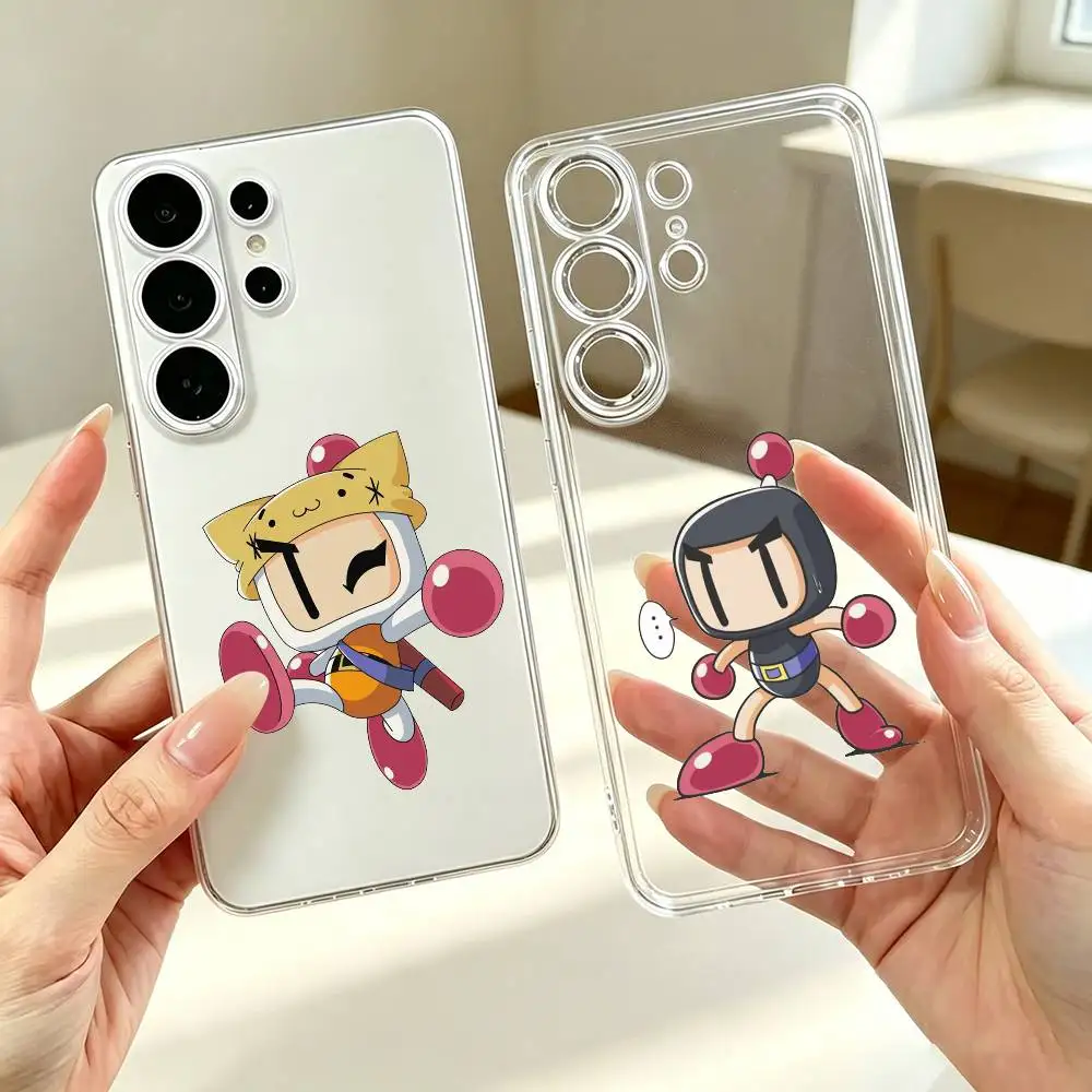 Black White B-Bomberman  Phone Case Transparent Silicone Soft For Samsung S25,S24,S21,S22,S23,S30,Ultra,S20,Plus,Fe Gift