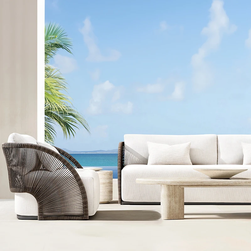 

Outdoor PE Wicker Furniture Rope Woven Sofa Waterproof Aluminum Frame Rattan Wicker Hotel Patio Garden Set