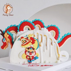 2024 Happy Chinese New Year Cake Topper Year of The Dragon Spring Festival Cake Decoration Cupcake Toppers Party Cake Supplies