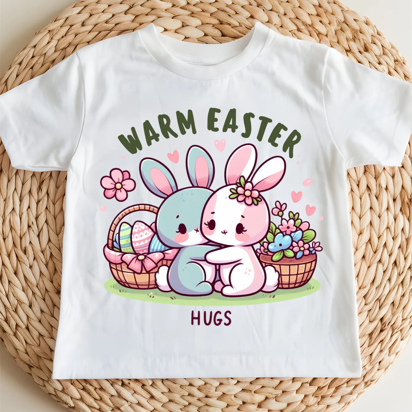 

Одежда из чистого хлопка с милым принтом кролика и надписью Happy Easter, детская удобная футболка для девочек, уличная футболка с круглым вырезом и короткими рукавами