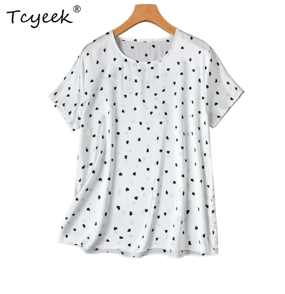 

Tcyeek 100% Real Mulberry Silk T-Shirt 19MM Silk Ladies Tops Summer Clothes Elegant T-shirts Women Fashion O-neck Топ Женский