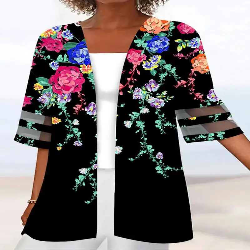 Plus Size Dames Halve Mouw Ronde Hals Met Bloemenprint Grafische Tweedelige Tops