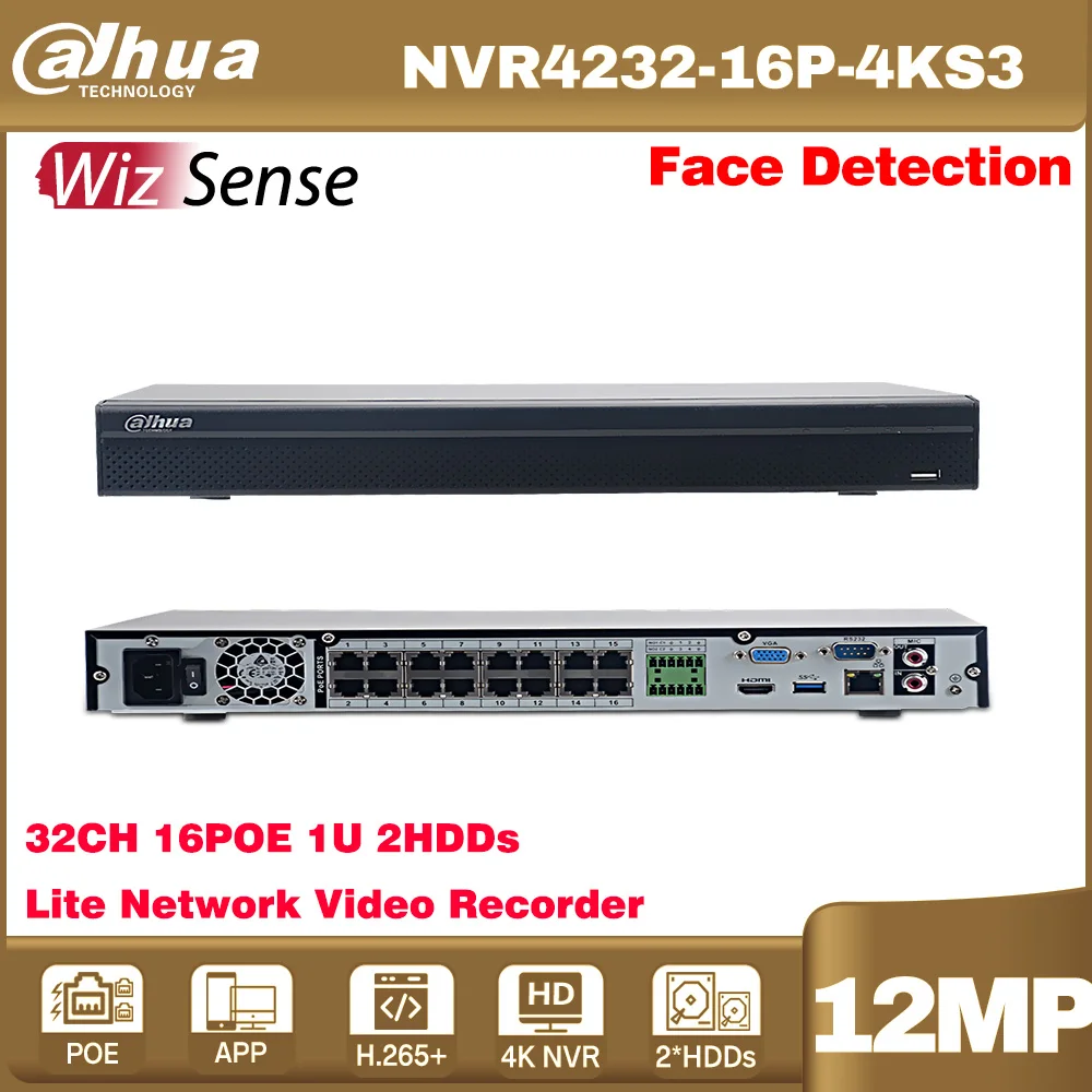 

Оригинальный сетевой видеорегистратор Dahua NVR4232-16P-4KS3 32-канальный 1U 16PoE 2HDDs Lite с ИИ, поддержка EPTZ