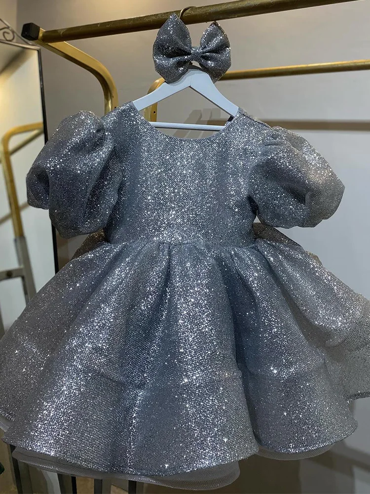 

High end Kids Prom Dresses Girl Shining big bow tutu Princess Dress Children Wedding Flower Girl baby Birthday Party Dress