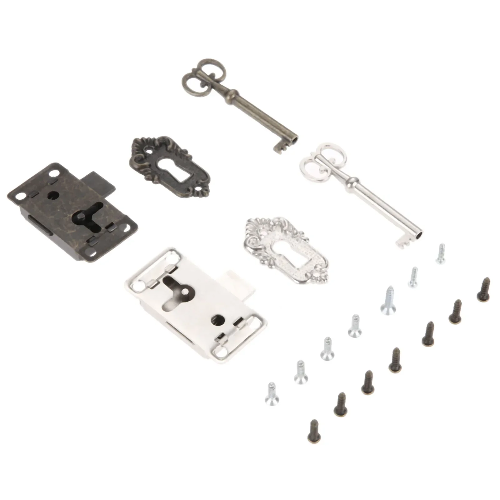 1set Drawer Iron Lock+Key Jewelry Box Cabinet Wardrobe Door Padlock Latch Vintage Decoration Silver/Antique Bronze w/screws