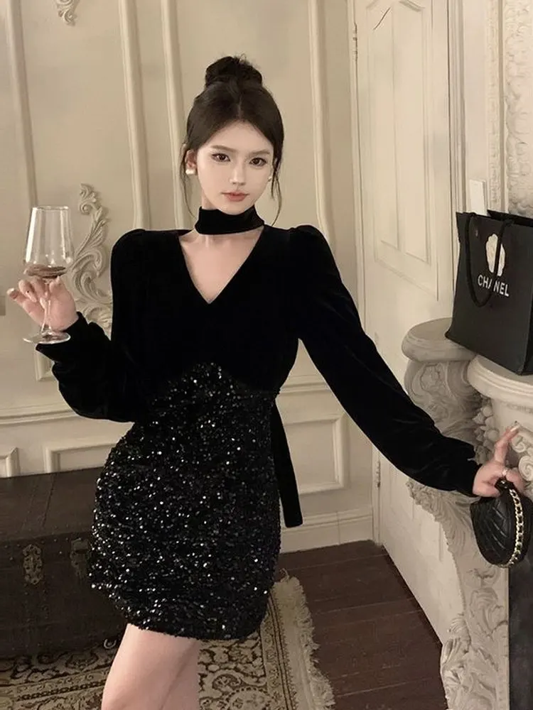 

Hebe Sle с блестками Little Bla Dr бархатное облегающее бальное платье с высокой талией и юбкой Vintage Sle женское платье