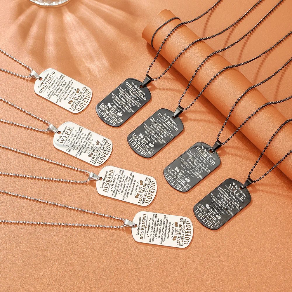 Personalized Name Image Military Pendant Necklace Stainless Steel Personalized Blessing Words Nameplate Tag Necklace Father Gift